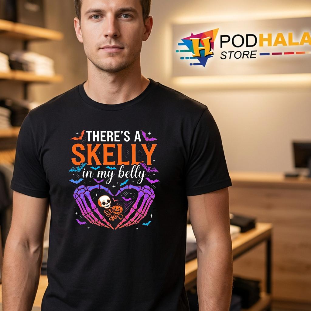 Skelly Belly Pregnant Skeleton Halloween T-Shirt Funny Maternity Top