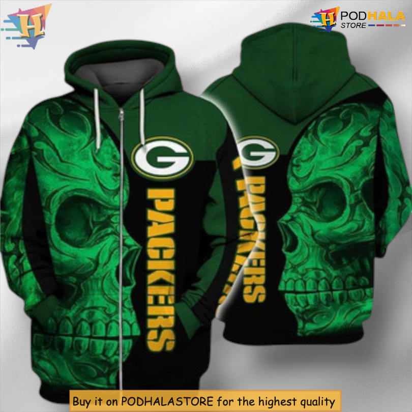 Skull 42 Artwork Green Bay Packers Hoodie 3D Sweatshirt Gift for Supporters Skull 42 Artwork Green Bay Packers Hoodie 3D Sweatshirt Gift for Supporters