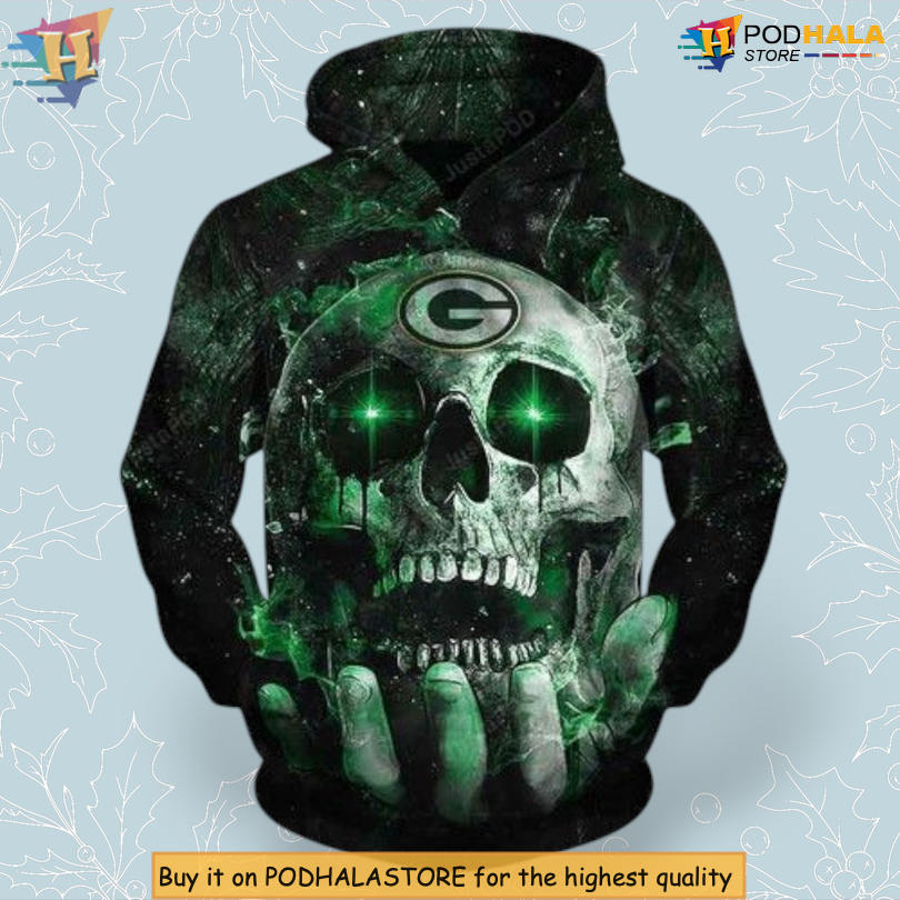 Skull Art Design Green Bay Packers Vintage Hoodie 3D Horror Night Edition Skull Art Design Green Bay Packers Vintage Hoodie 3D Horror Night Edition