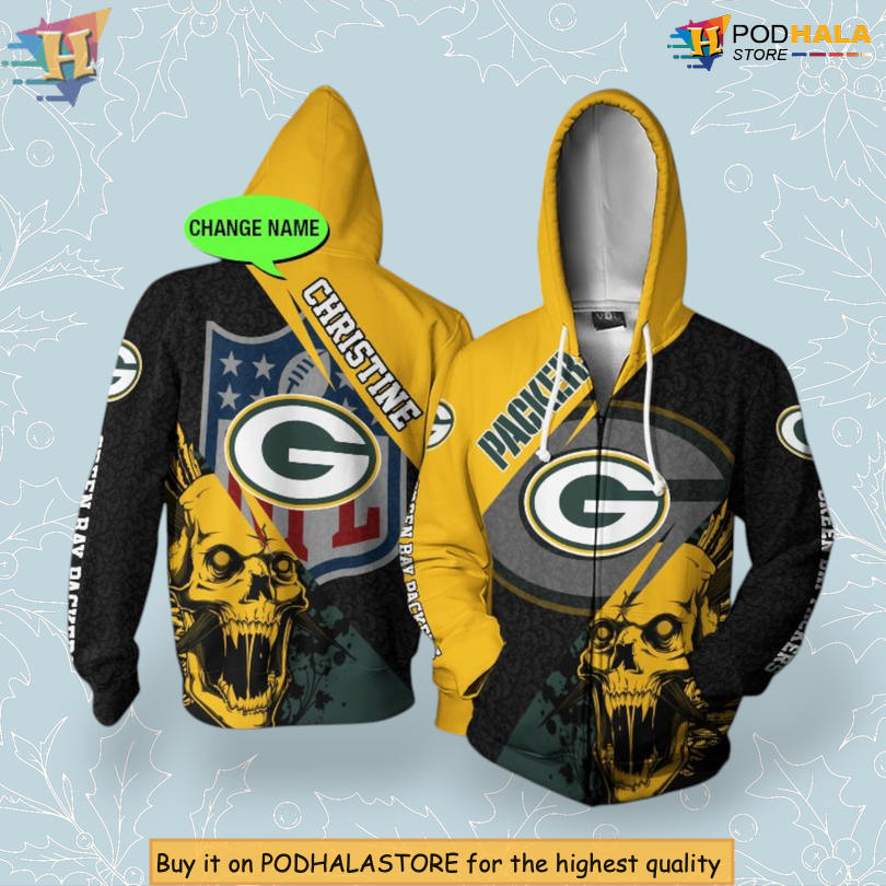 Skull Artwork Personalized Green Bay Packers 3D Hoodie Custom Football Wear Skull Artwork Personalized Green Bay Packers 3D Hoodie Custom Football Wear