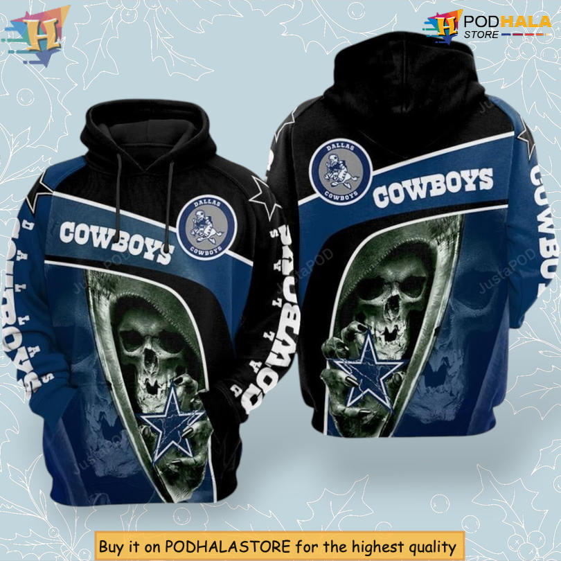 Skull Blue Black Artwork Dallas Cowboys Holiday Hoodie 3D NFL Edition