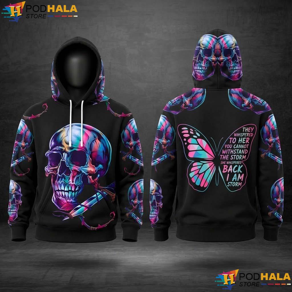 Skull Butterfly Gothic 3D Hoodie Colorful Skeleton Alternative Apparel