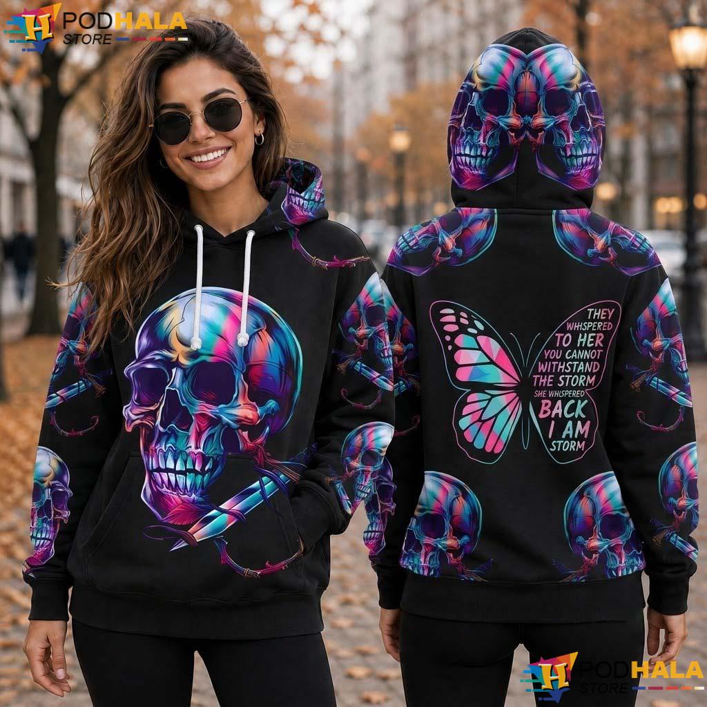 Skull Butterfly Gothic All Over Print Hoodie Colorful Skeleton Alternative Apparel Skull Butterfly Gothic All Over Print Hoodie Colorful Skeleton Alternative Apparel