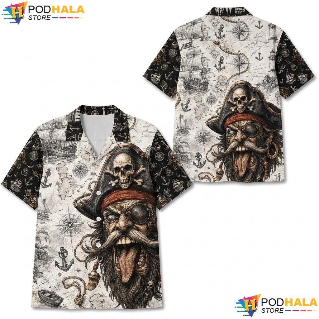 Skull Crossbones Aloha Shirt Awesome Pirate Graphic Mens Summer Apparel