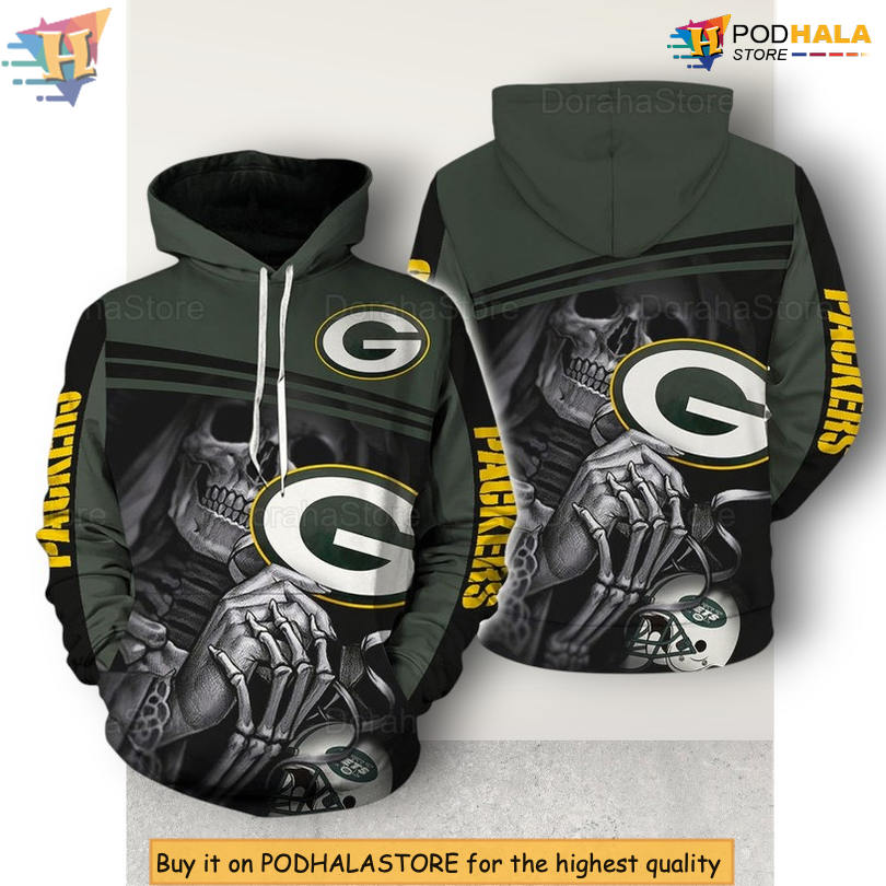 Skull Design For Fans Green Bay Packers Hoodie 3D All Over Print With Zipper