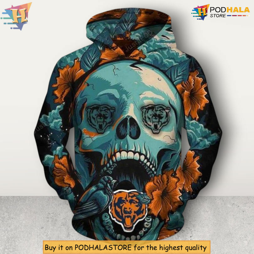 Skull Flower Couple Style Chicago Bears All Over Print Hoodie for Men & Women