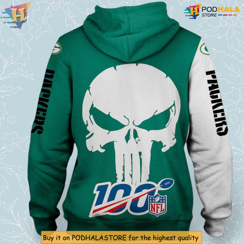 Skull Graphic Zip Up Style Green Bay Packers Hoodie 3D Fan Gift Skull Graphic Zip Up Style Green Bay Packers Hoodie 3D Fan Gift