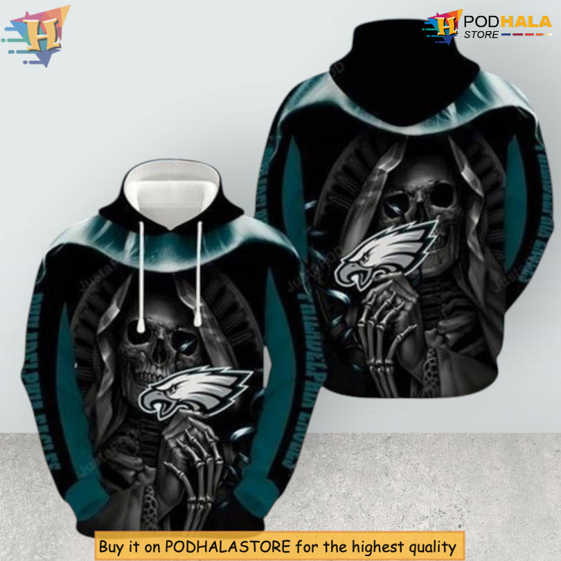 Skull Holding Logo Artwork Philadelphia Eagles Hoodie 3D NFL Team Theme