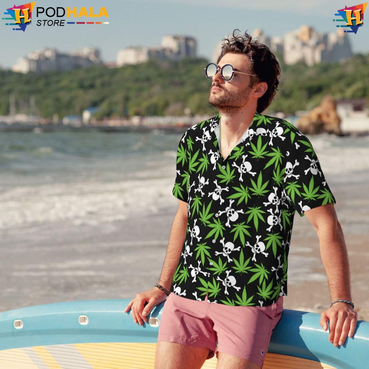 Skull Marijuana Tropical Shirt Funny Mens Short Sleeve Button Up Beach Top Skull Marijuana Tropical Shirt Funny Mens Short Sleeve Button Up Beach Top