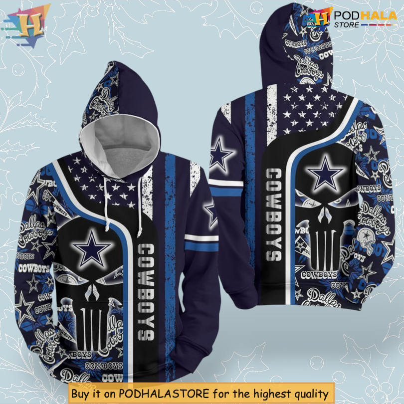 Skull Pattern Design Dallas Cowboys Hoodie 3D Full Print Zip Up Fanwear