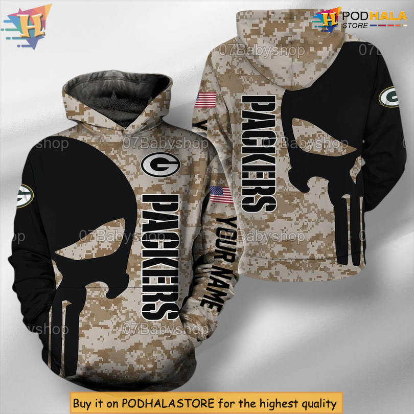 Skull Personalized Green Bay Packers Hoodie 3D Zip Up Custom NFL Fanwear