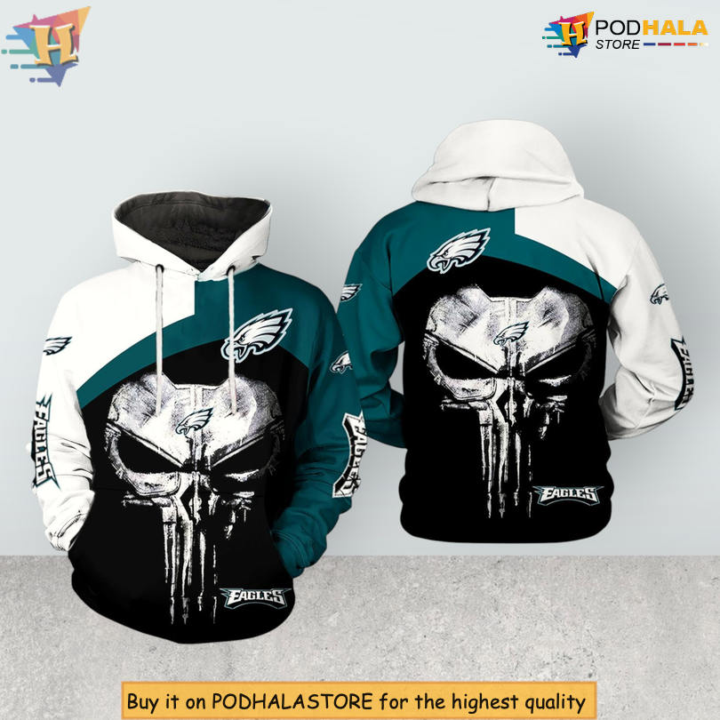 Skull Punisher Theme Philadelphia Eagles Hoodie Mens Zip Up Team Gear