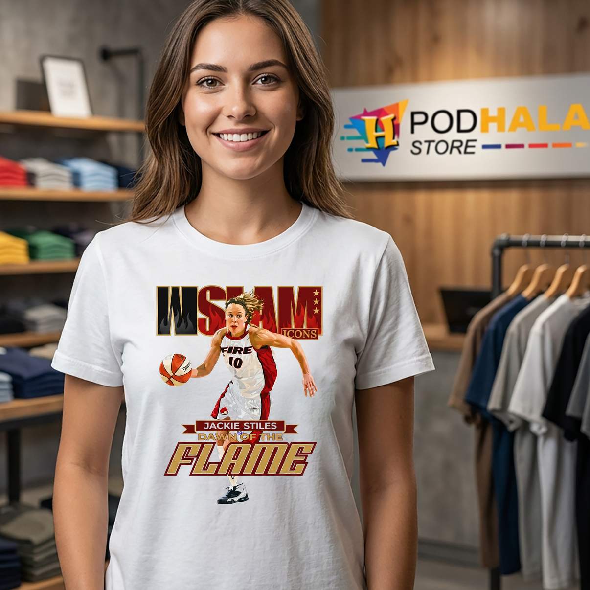 Slam Jackie Stiles Flame Fan Shirt Dawn Of Basketball Sports Graphic Mens