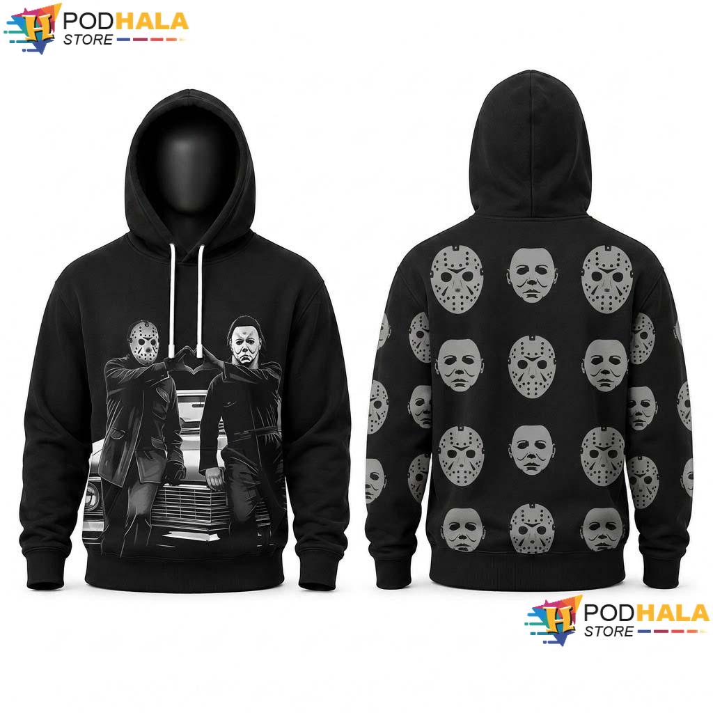 Slasher Friends Halloween 3D Hoodie Retro Funny Heart Hand Graphic Top