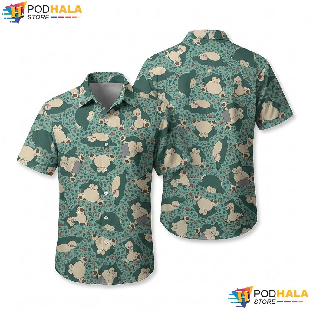 Sleepy Snorlax Pattern Aloha Shirt Kawaii Relaxed Style Summer Top