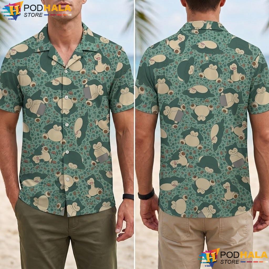 Sleepy Snorlax Pattern Tropical Shirt Kawaii Relaxed Style Summer Top Sleepy Snorlax Pattern Tropical Shirt Kawaii Relaxed Style Summer Top