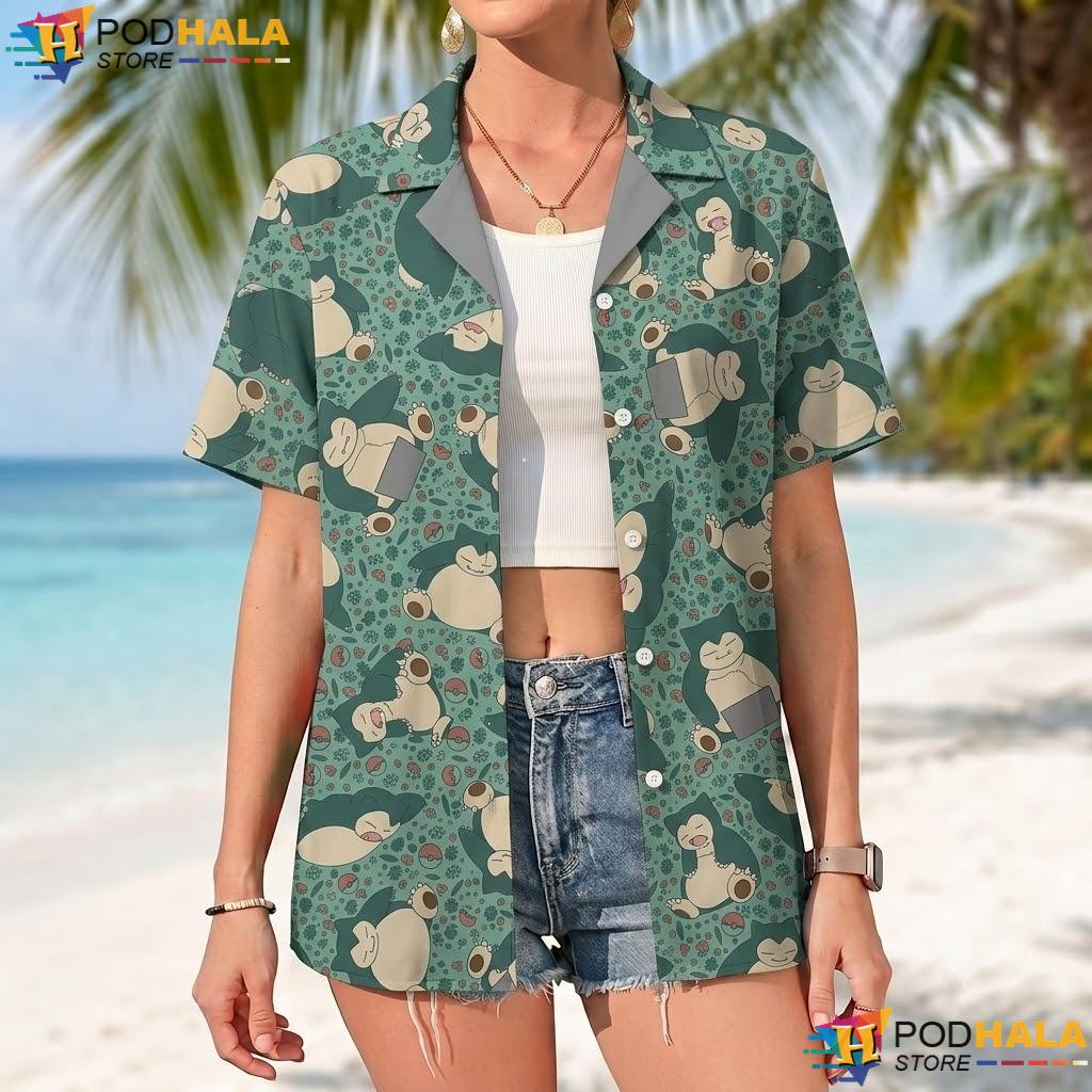Sleepy Snorlax Pattern Tropical Shirt Kawaii Relaxed Style Summer Top Sleepy Snorlax Pattern Tropical Shirt Kawaii Relaxed Style Summer Top