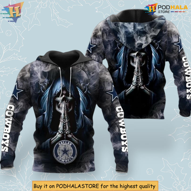 Smoke Skull Print Dallas Cowboys Zip Up Hoodie 3D NFL Apparel