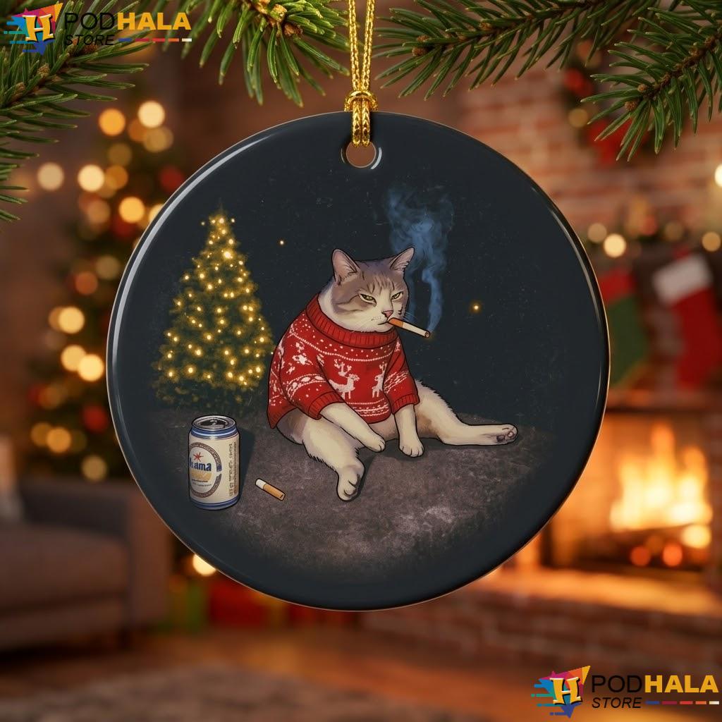 Smoking Cat Meme Christmas Ornament Funny Holiday Decor Gift Ideas