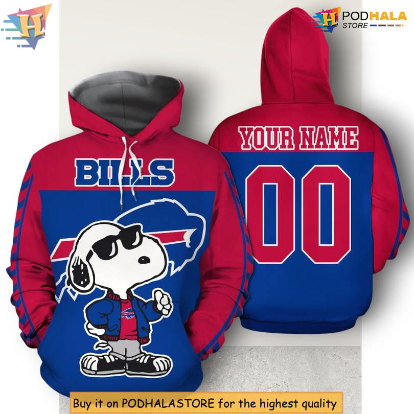 Snoopy Character Artwork Mens Buffalo Bills Hoodie Name Number Design