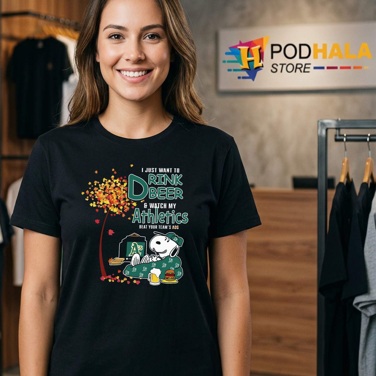 Snoopy Drink Beer Athletics Shirt Watch My Oakland Beat Your Team Fan Graphic