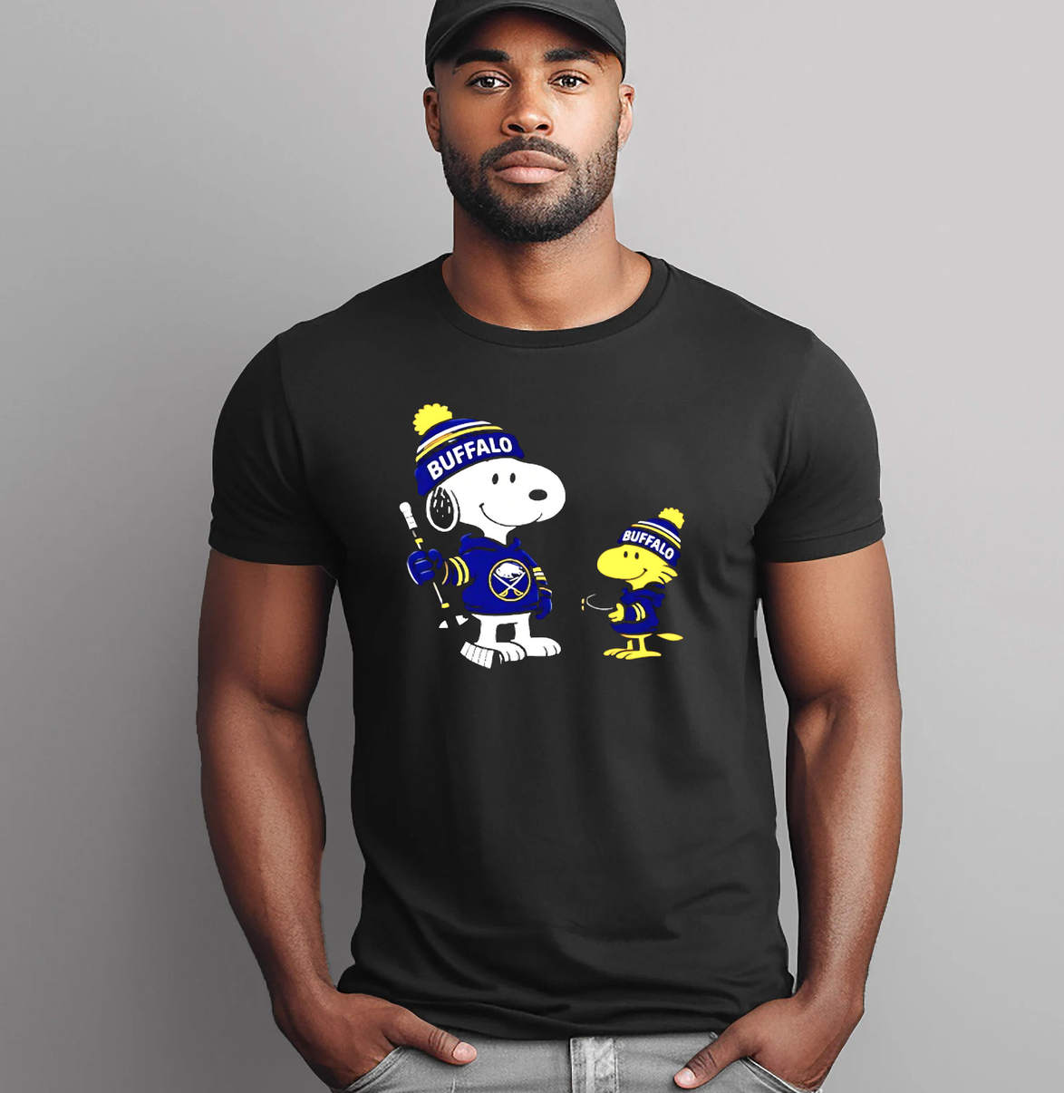 Snoopy Woodstock Buffalo Sabres Shirt Hockey Sports Fan Casual Graphic Mens