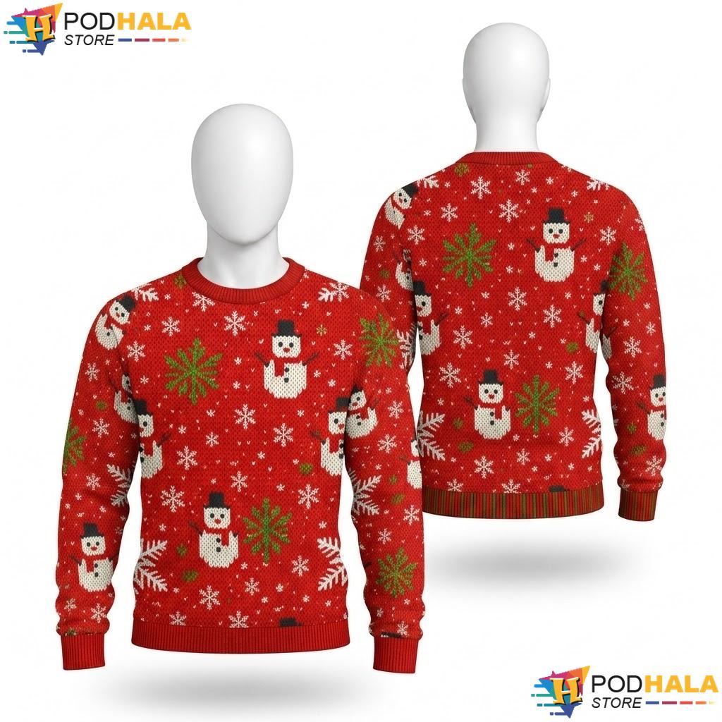 Snowman Red Cheerful Ugly Christmas Sweater Playful Festive Outfit