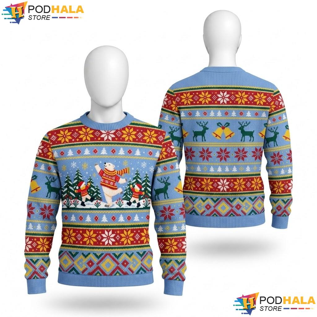 Snowman Reindeer Ornaments Ugly Xmas Sweater Playful Festive Christmas