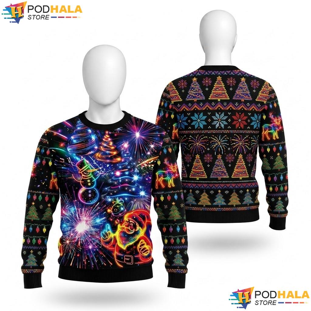 Snowman Santa Vintage Ugly Christmas Sweater Colorful Party Graphic