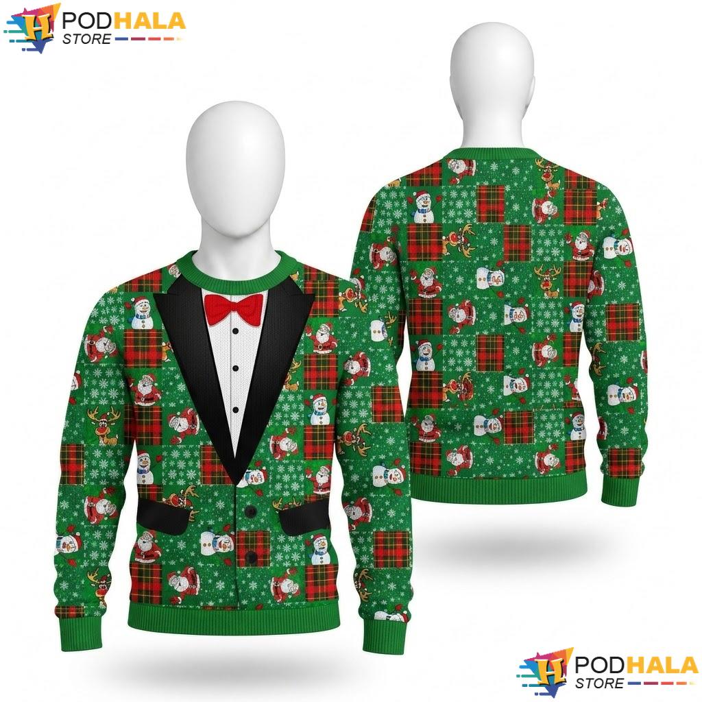 Snowmen Tuxedo Ugly Christmas Sweater Playful Reindeer Apparel Mens Top