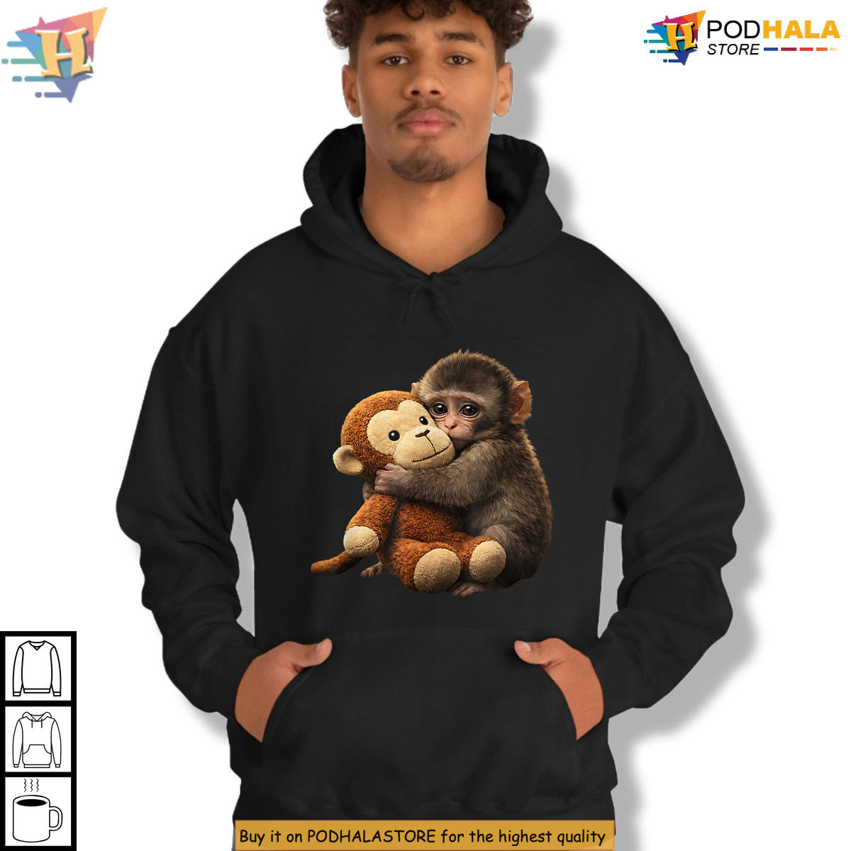 Soft Plush Style Graphic Baby Monkey Punch Plush Shirt Cute Animal Tee