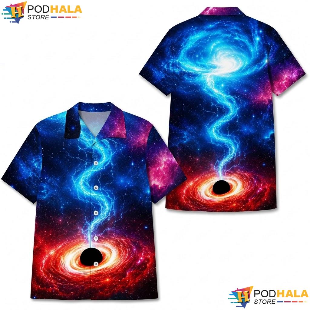 Space American Flag Hawaiian Shirt Cosmic Galaxy Graphic Summer Apparel