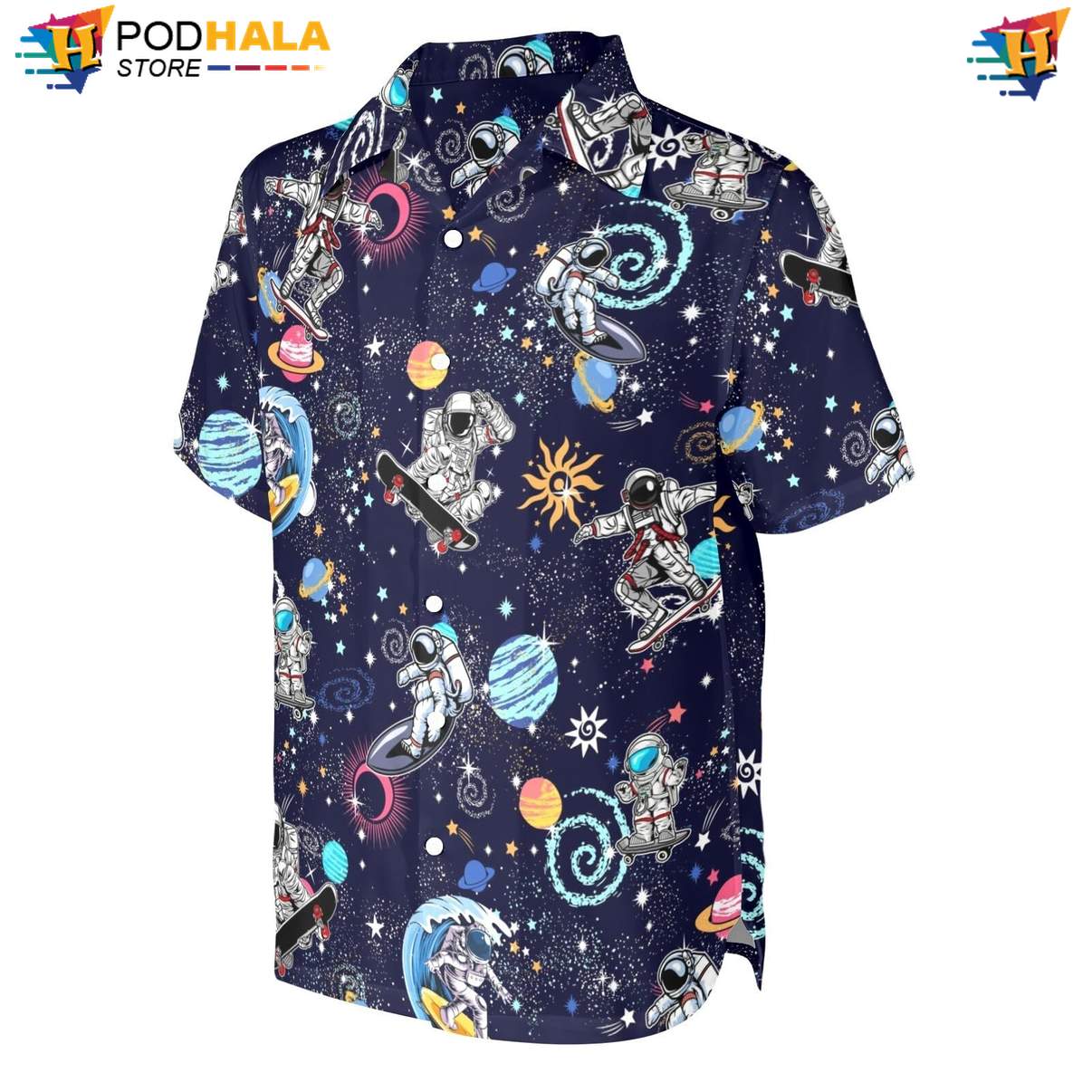 Space Astronaut Funny Hawaiian Shirt Mens Summer Beach Party Resort Wear