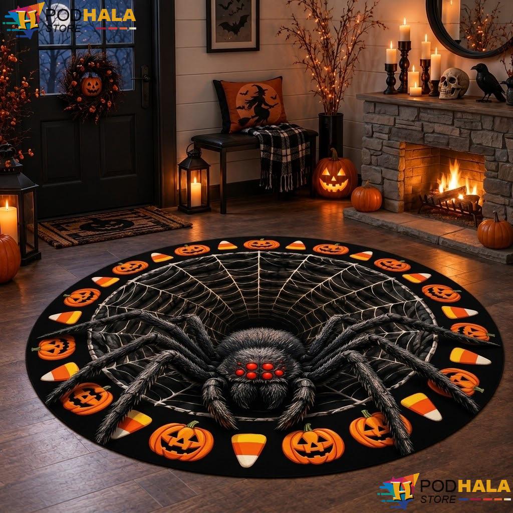 Spider Horror Effect Halloween Round Area Rug 3D Creepy Bedroom Decor