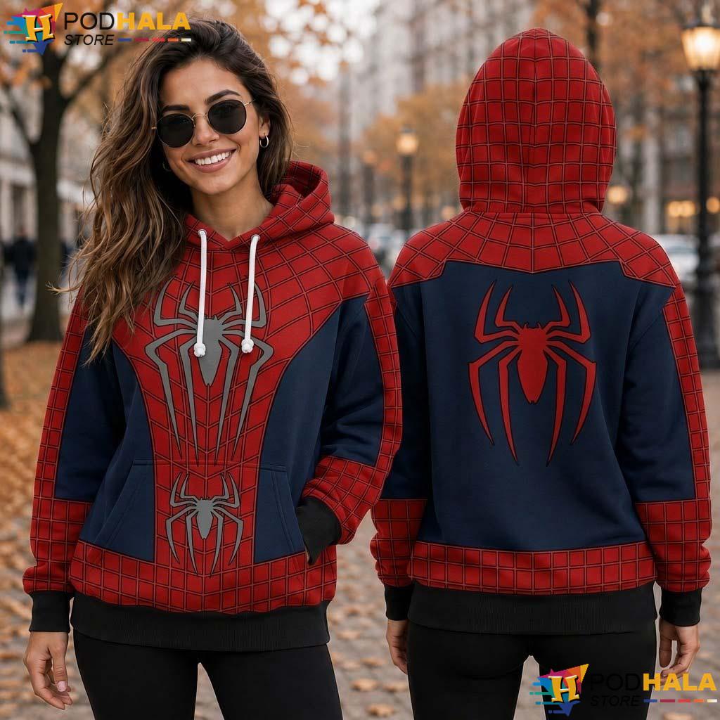 Spiderman Suit Cosplay All Over Print Hoodie Superhero Halloween Costume Apparel Spiderman Suit Cosplay All Over Print Hoodie Superhero Halloween Costume Apparel