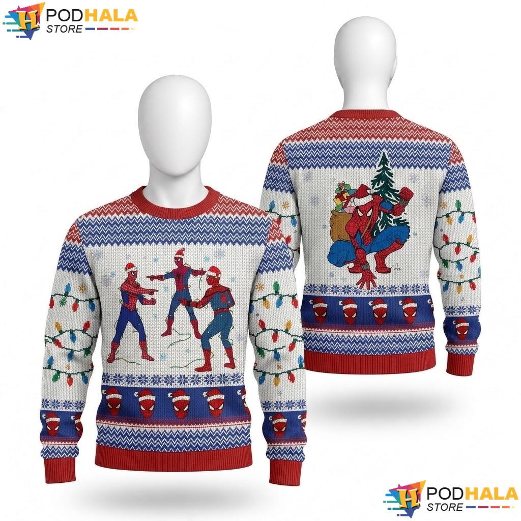 Spiderman Superhero Tree Ugly Christmas Sweater Festive Xmas Gifts Top