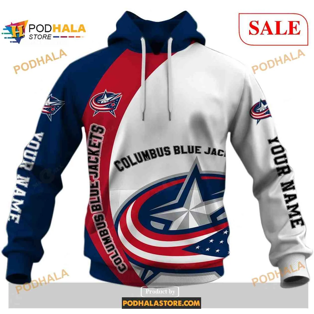 Spirited Columbus Blue Jackets 3d Hoodie, Bold Team Logo In Navy Red White