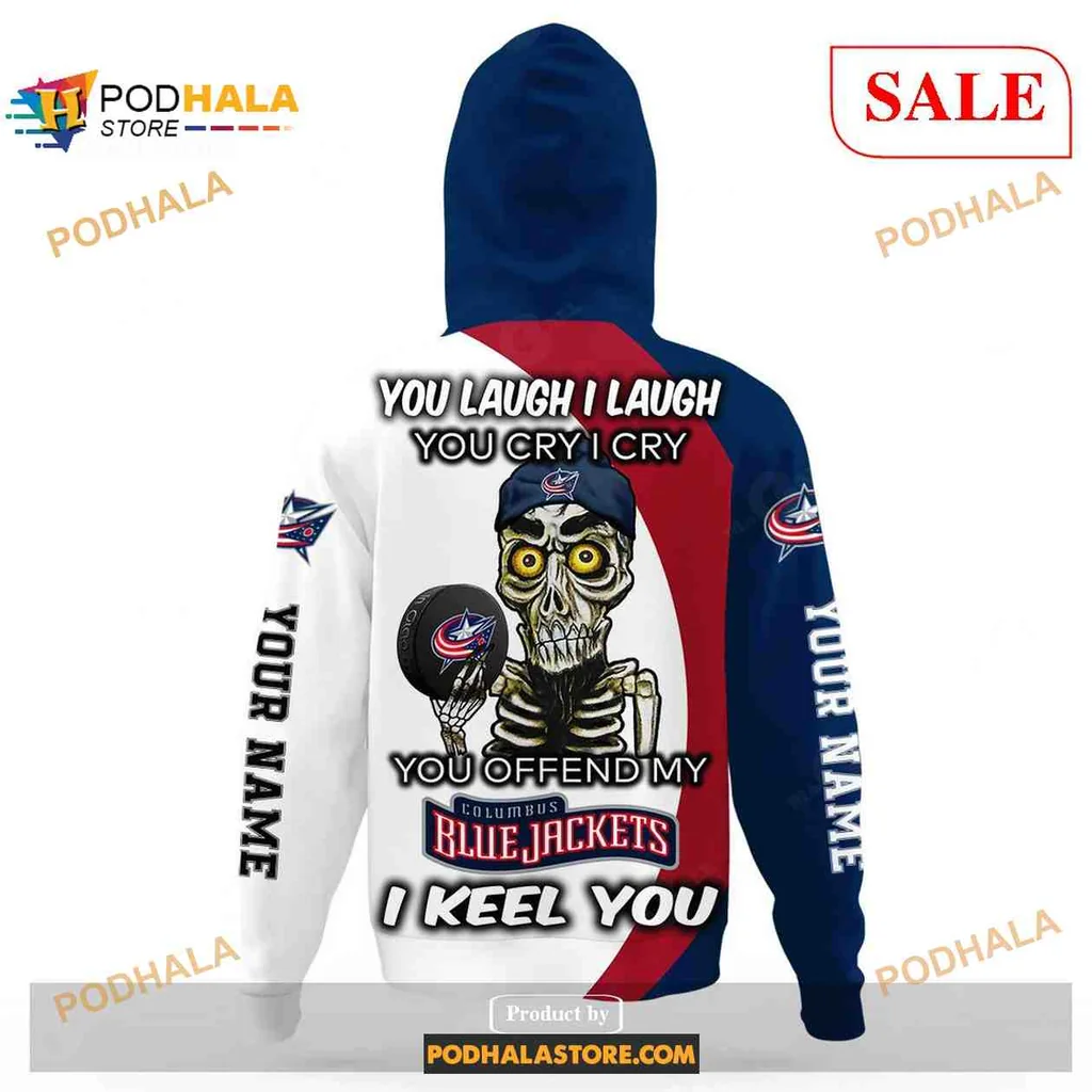 Spirited Columbus Blue Jackets AOP Hoodie, Bold Team Logo In Navy Red White Spirited Columbus Blue Jackets AOP Hoodie, Bold Team Logo In Navy Red White