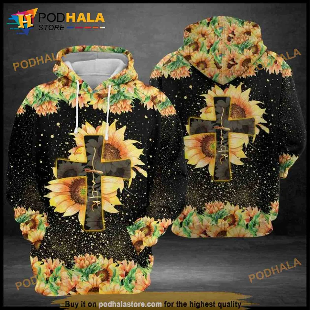 Spiritual Sunflower Cross 3d Hoodie Featuring Vibrant Faith Design