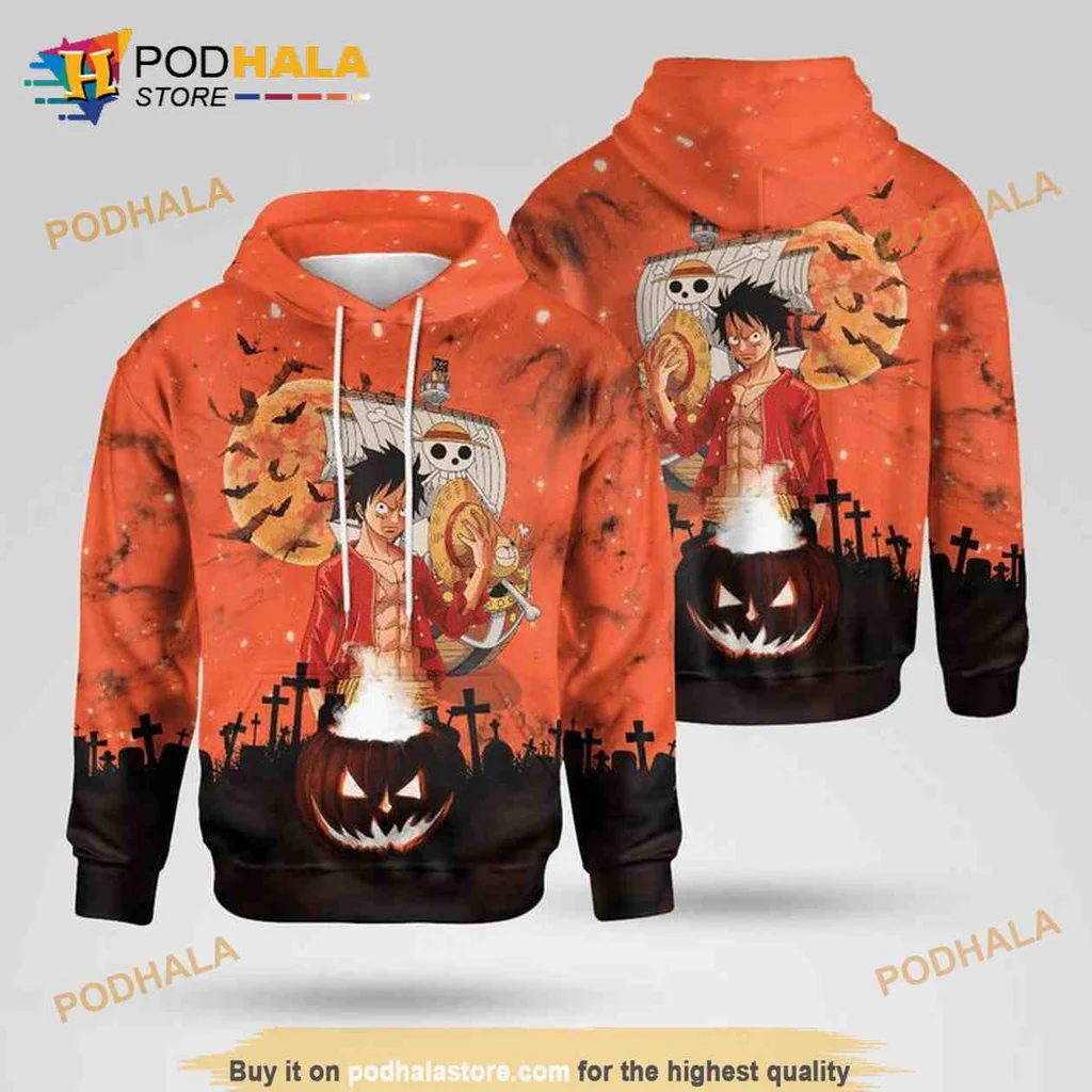 Spooky Anime Pumpkin 3d Hoodie With Colorful Halloween Design