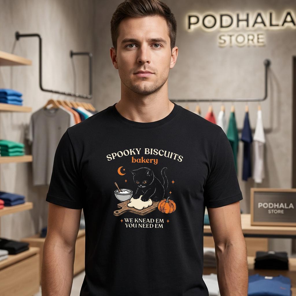 Spooky Biscuits Club Cat Pastry T-Shirt Lovers Halloween Apparel Top
