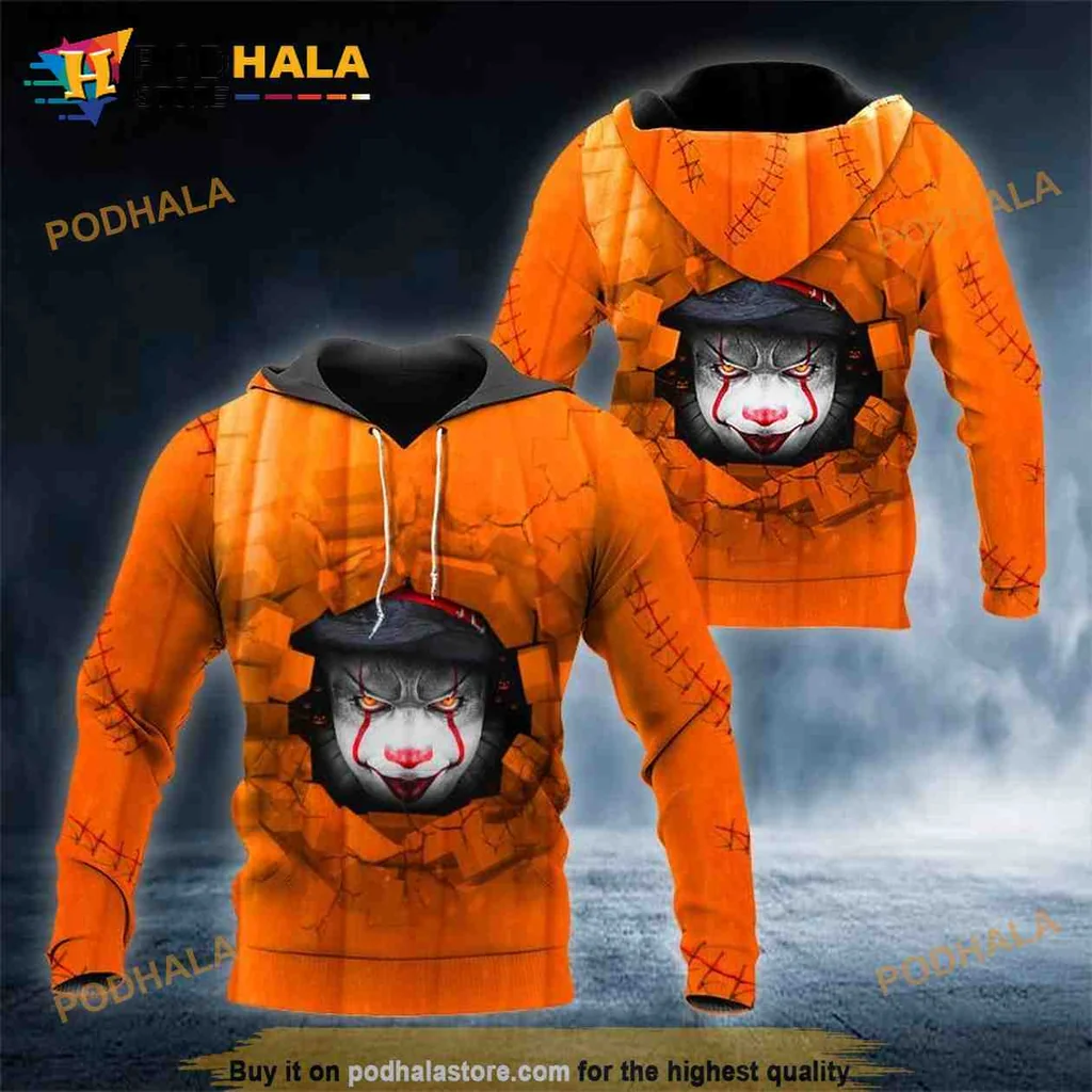 Spooky Clown Pumpkin Skull 3d Hoodie With Sinister Grin And Dark Background