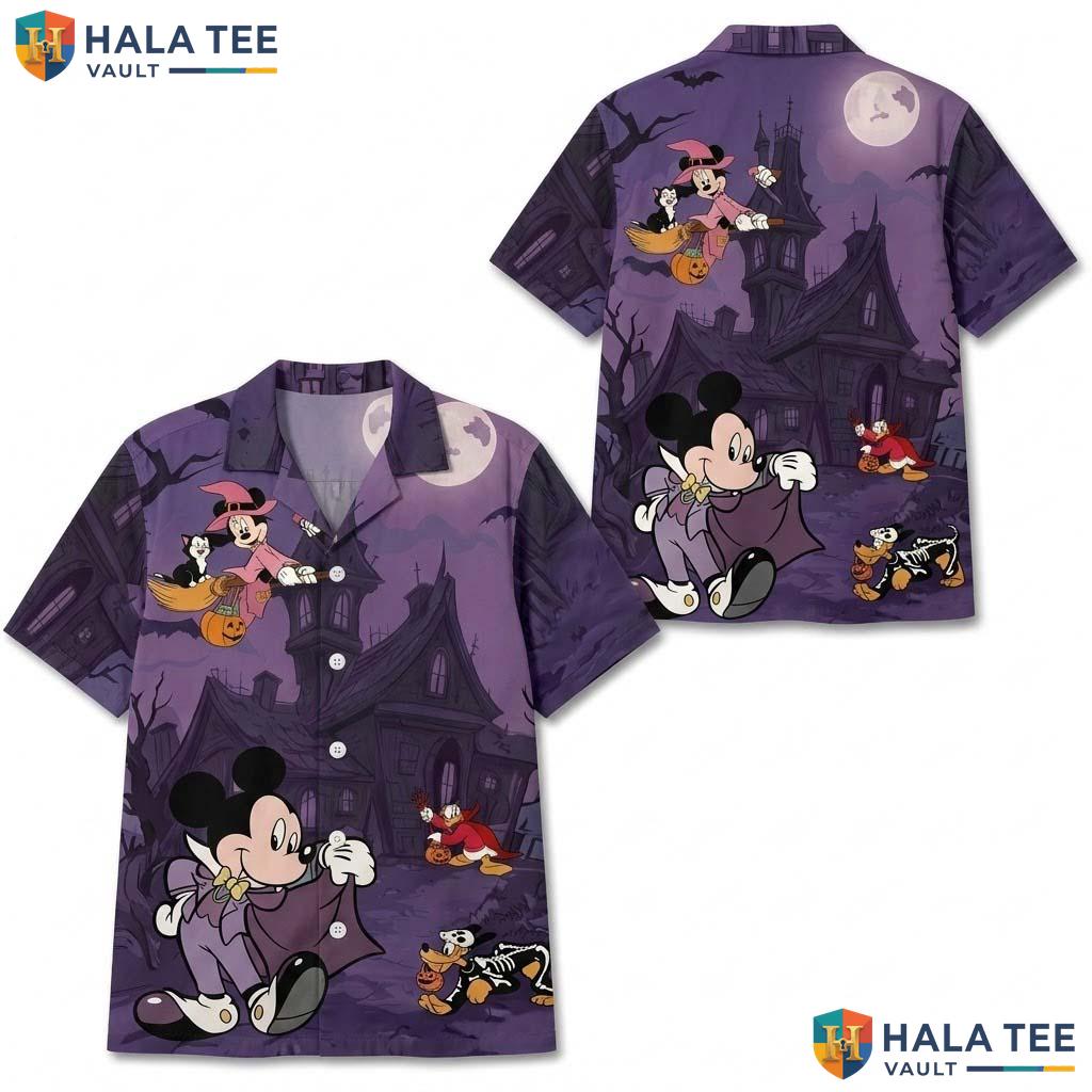 Spooky Ghouls Halloween Hawaiian Shirt Mickey Friends Purple Aloha
