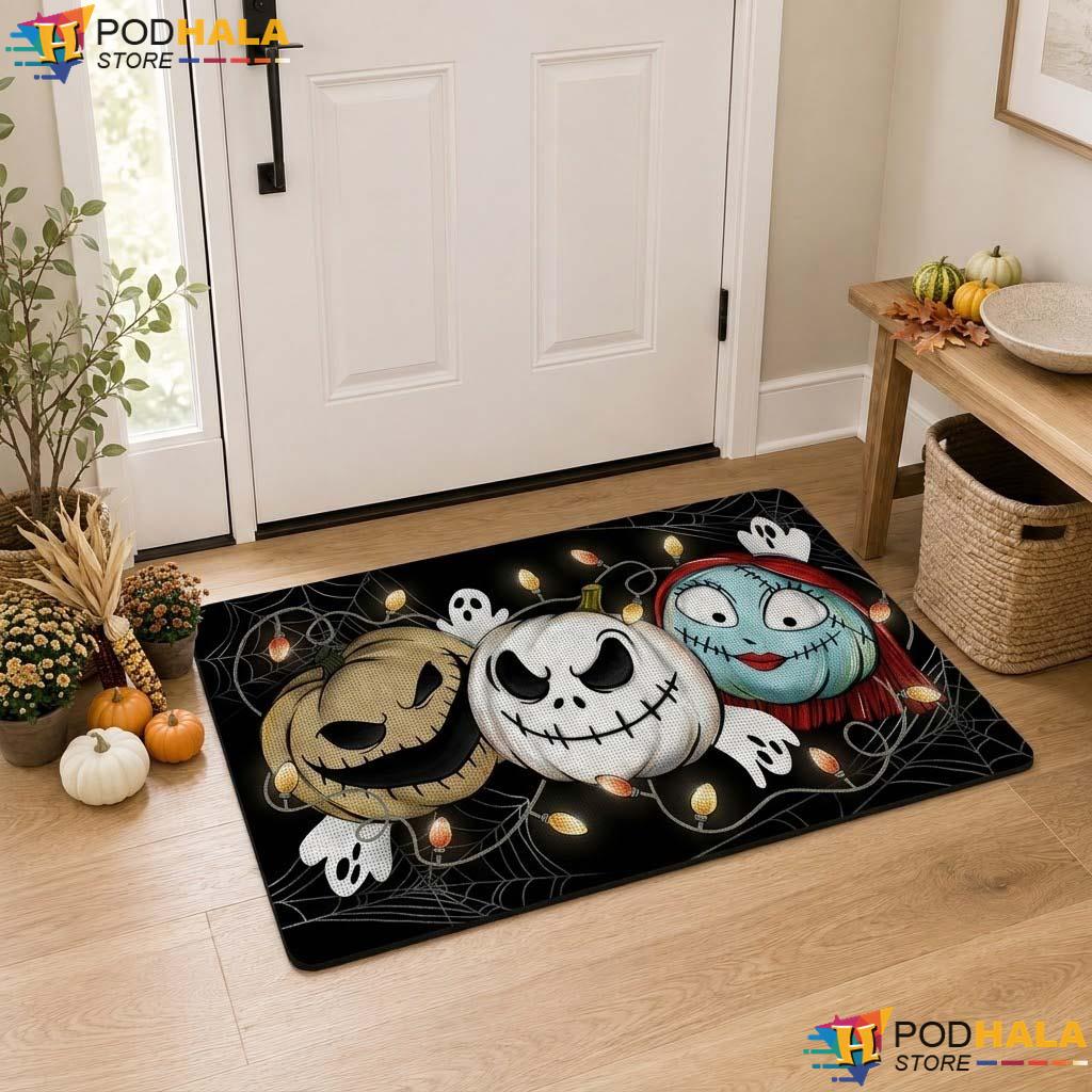 Spooky Halloween Character Doormat Playful Ghost Skull Pumpkin Entry Rug Decor