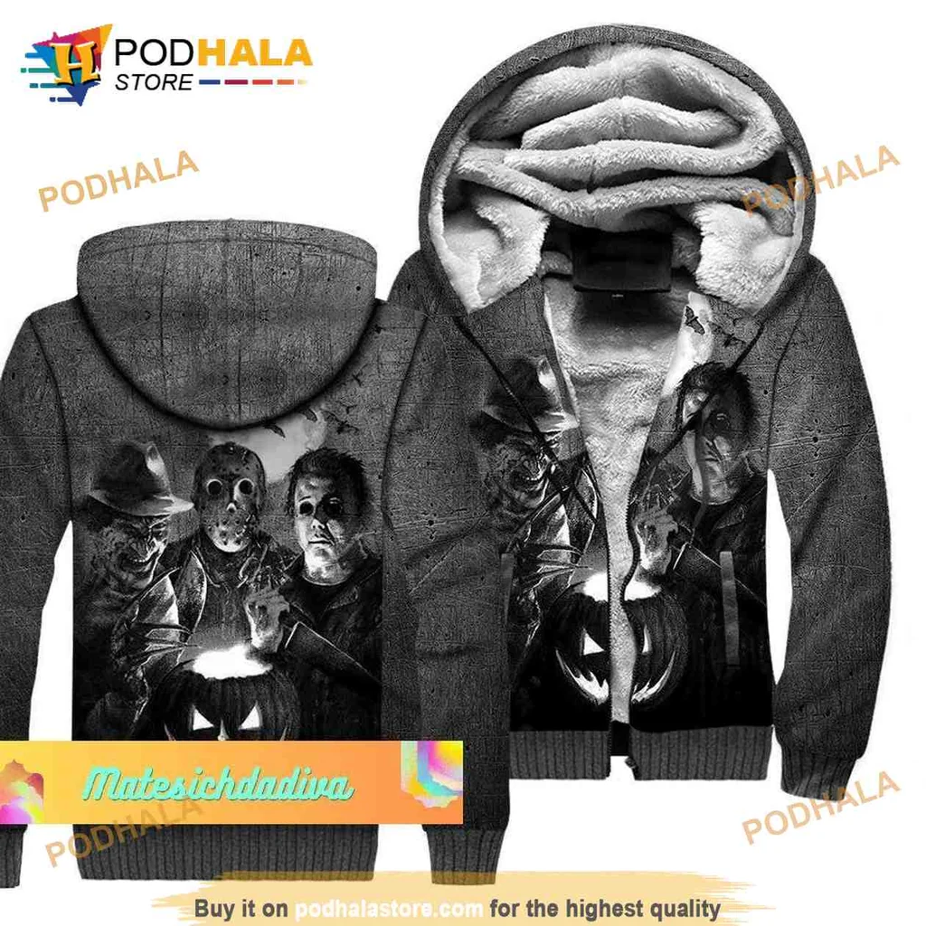 Spooky Horror Characters AOP Hoodie Featuring Michael Myers, Freddy Krueger, Jason Voorhees Spooky Horror Characters AOP Hoodie Featuring Michael Myers, Freddy Krueger, Jason Voorhees