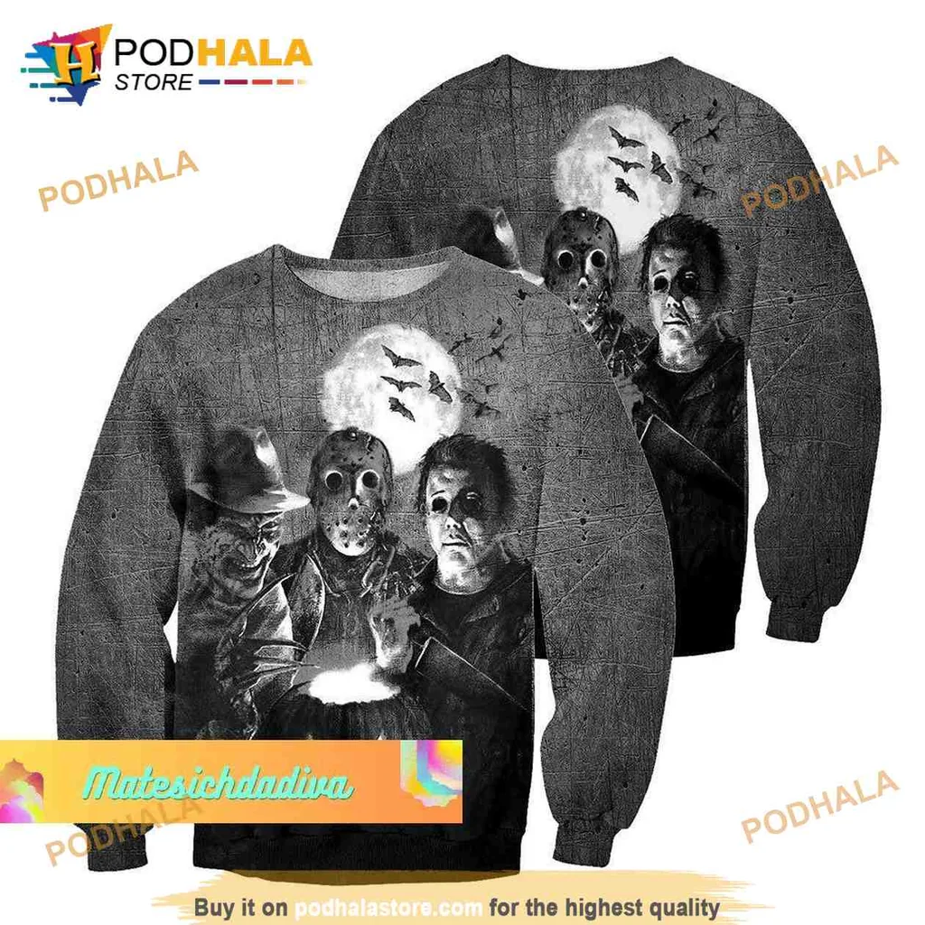 Spooky Horror Characters 3D Print Hoodie Featuring Michael Myers, Freddy Krueger, Jason Voorhees Spooky Horror Characters 3D Print Hoodie Featuring Michael Myers, Freddy Krueger, Jason Voorhees