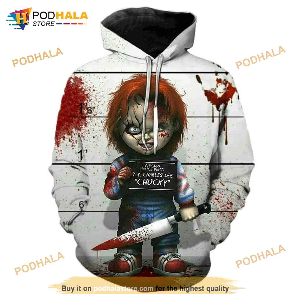 Spooky Horror Doll 3d Hoodie With Blood Stained Knife Graphic