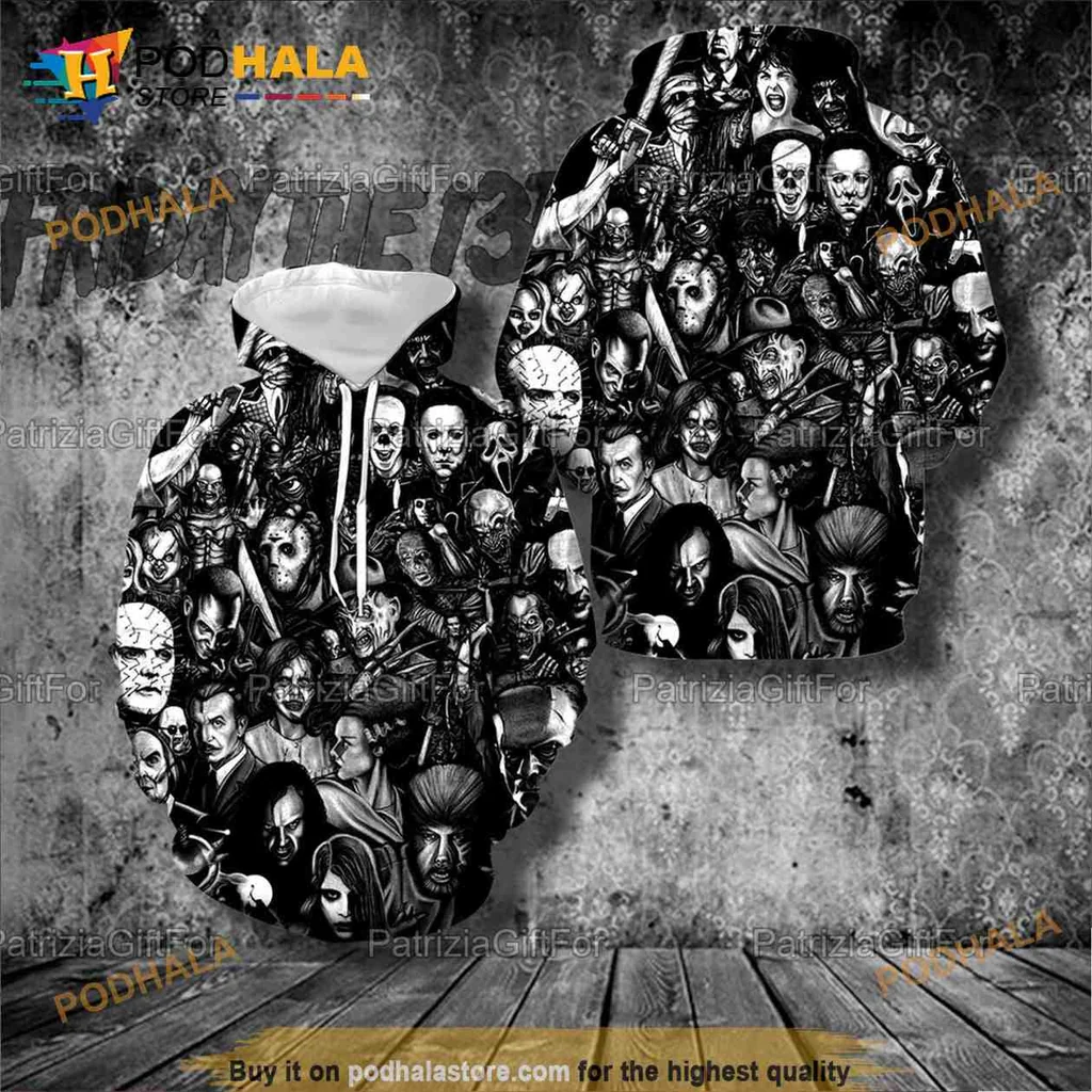 Spooky Horror Movie Characters 3d Hoodie With Chaotic Dark Design