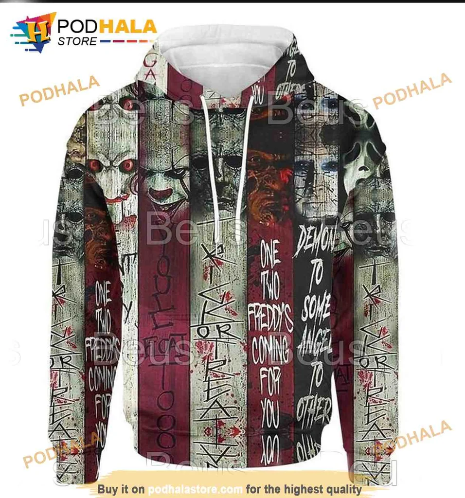Spooky Horror Movie Skull 3d Hoodie Featuring Chaotic Halloween Design