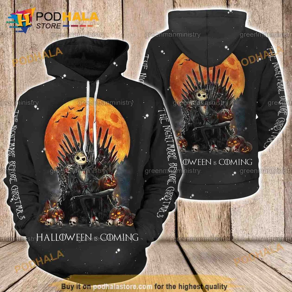 Spooky Jack Skellington 3d Hoodie, Halloween Is Coming Design With Iron Throne